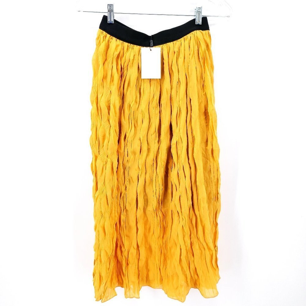 PEPALOVES Yellow Pleated Ruffled Long Maxi Skirt Elastic Waist